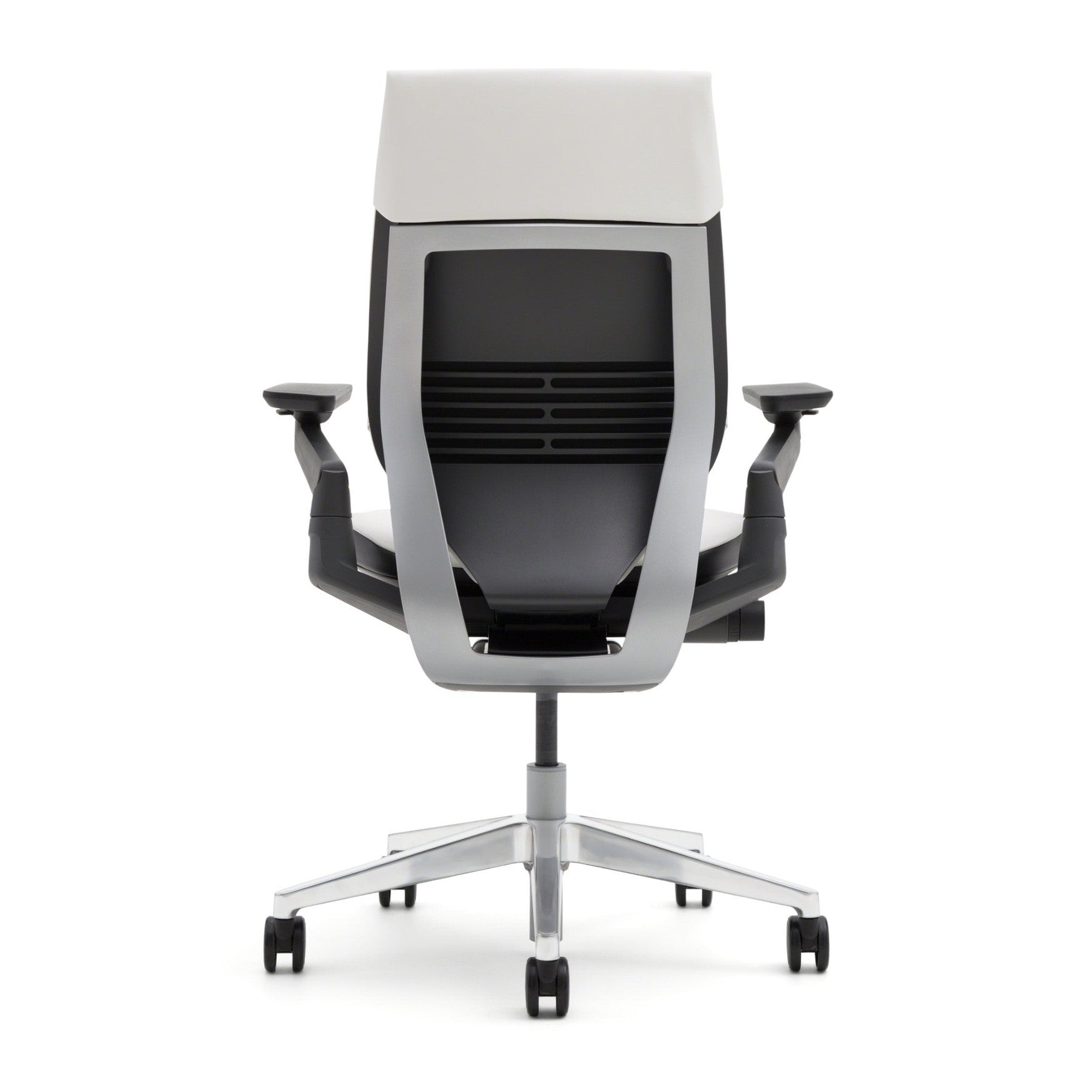 Steelcase Gesture Office Chair - Buzz2 Black Upholstered Wrapped Back Platinum Metallic Frame Medium Seat Merle Seat/Back/Arms (Dark/Light) Hard Floor Caster Wheels - Medaid International