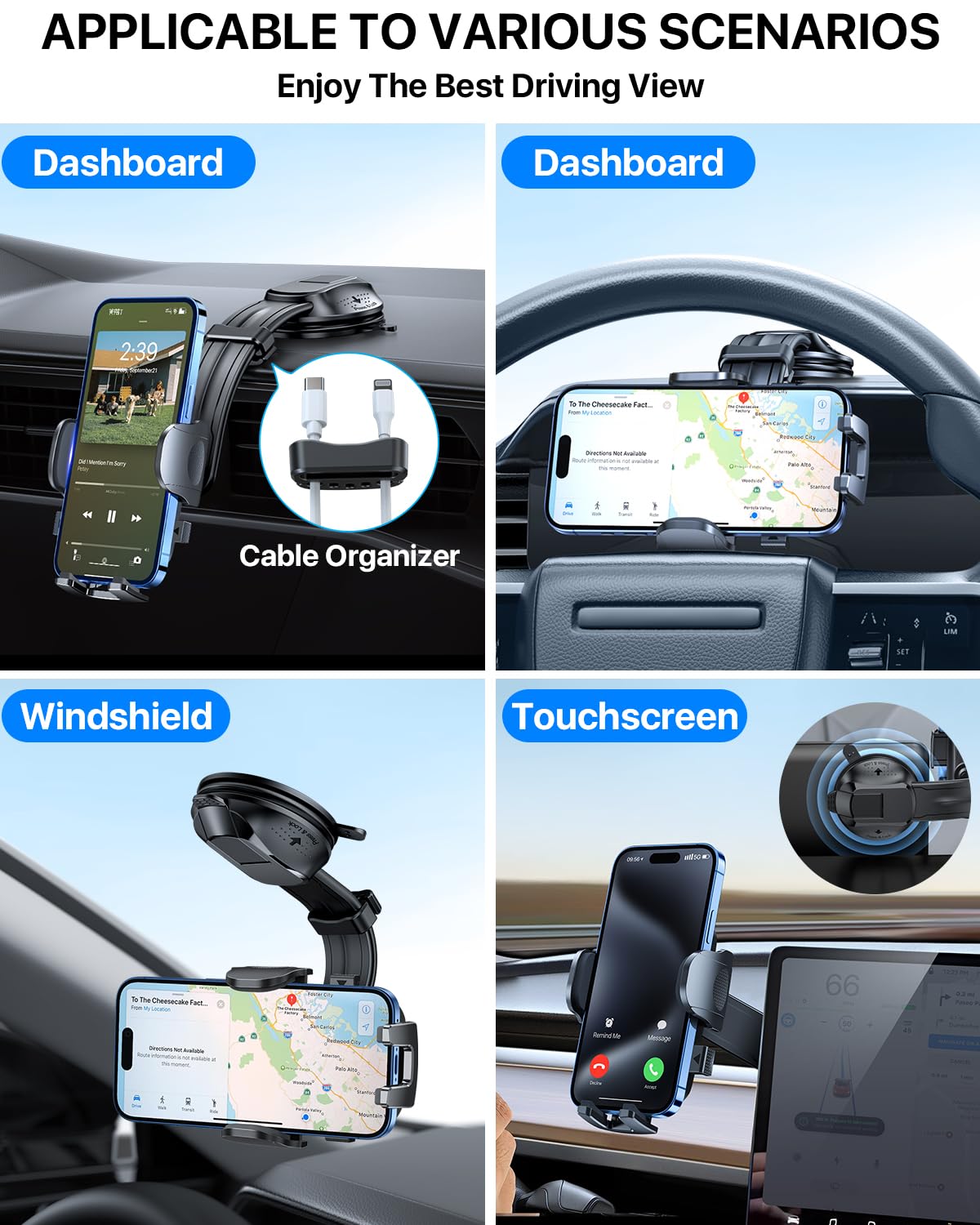 YRU [2025 Ultimate Car Phone Holder Mount [Bendable & Adjustable Aluminum Arm] Cell Phone Holder for Car Dashboard Windshield Phone Stand for iPhone 17 16 15 14 Pro Max Samsung Pickup Truck, Black - Medaid International