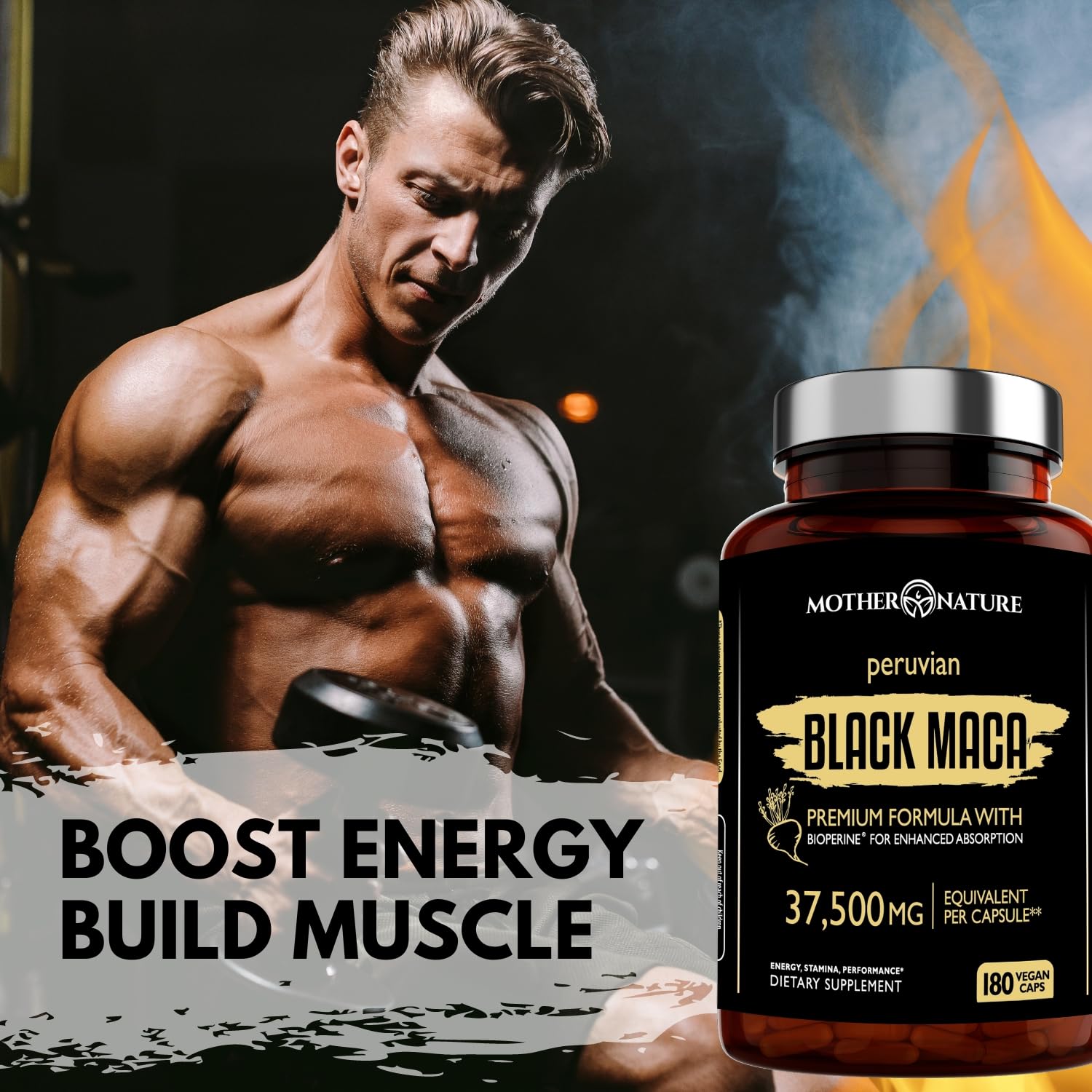 Black Maca Root 50:1 Extract 37,500mg – 180 Capsules Organic Peruvian Maca Peruana Supplement for Men | High Potency Energy, Mood & Performance Support | Vegan, Non-GMO - Medaid International