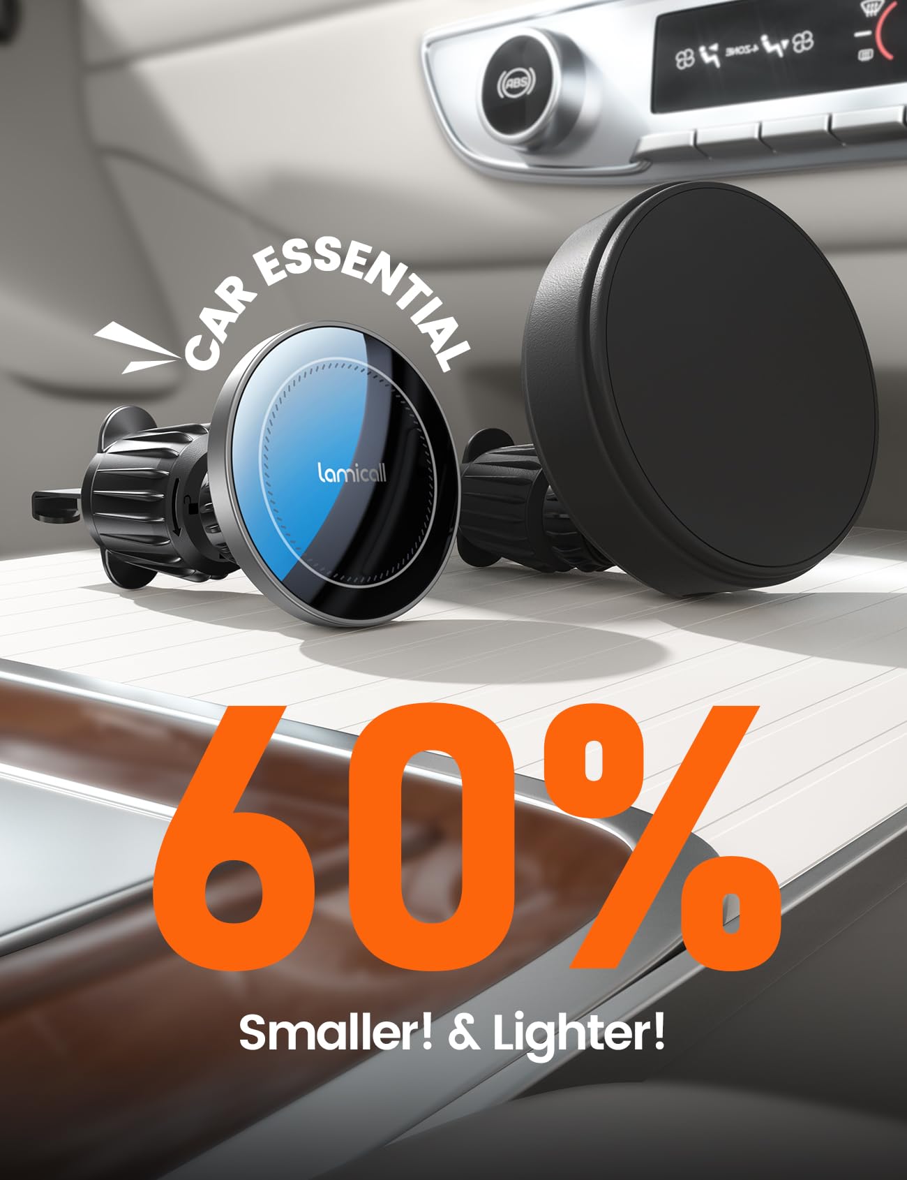 Lamicall 15W Wireless Car Mount Charger - [3-in-1 Upgraded Intelligent Chip] 360° Wireless Car Phone Holder Vent Dashboard Magnetic Car Charger for iPhone 16 Pro Max Silver - Medaid International