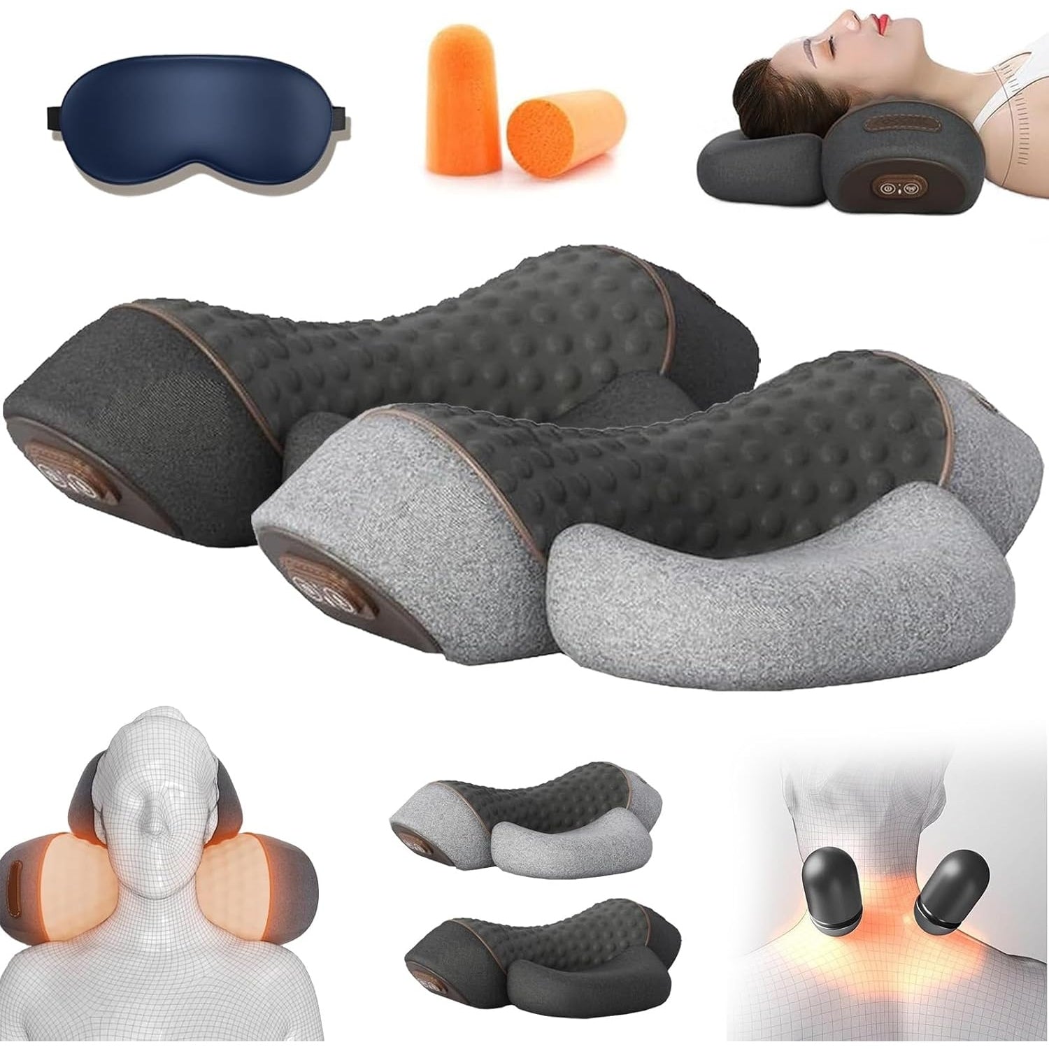 Callixe Thera Pillow, Callixe Neck Pillow, Callixe Thera Pillow Massage, Adjustable Memory Foam Pillows, Cervical Massage Traction Bed Back with Heating, Massage, Lifting Airbag (Black) - Medaid International