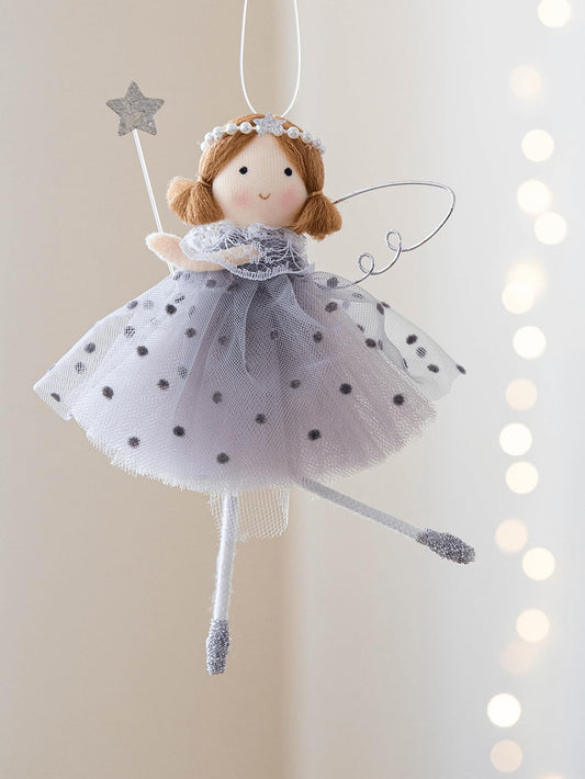 1pc Christmas Decorative Angel Ornament - Adorable Winged Girl with Sparkling Dress and Golden Star - Suitable for Christmas Trees, New Year Gifts, Festive Decorations (Color 3) - Medaid International