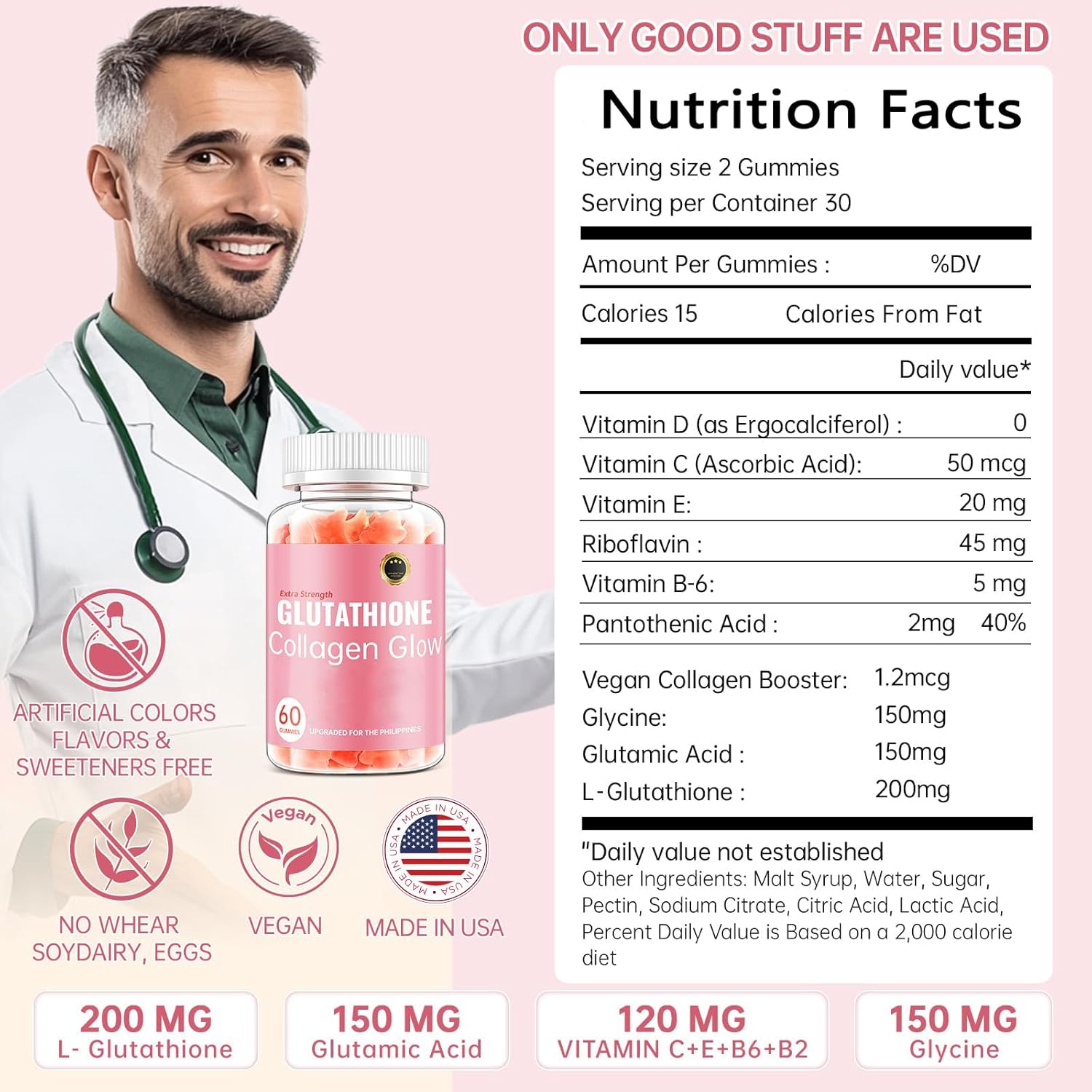 CHANGARLOAD Glutathione Collagen Glow Gummies for Women, Glutathione Collagen Glow Gummies for Dark Spot, 60/120Pcs Korean Organic Glow Beauty Collagen for Skin Care Anti-Aging (1) - Medaid International