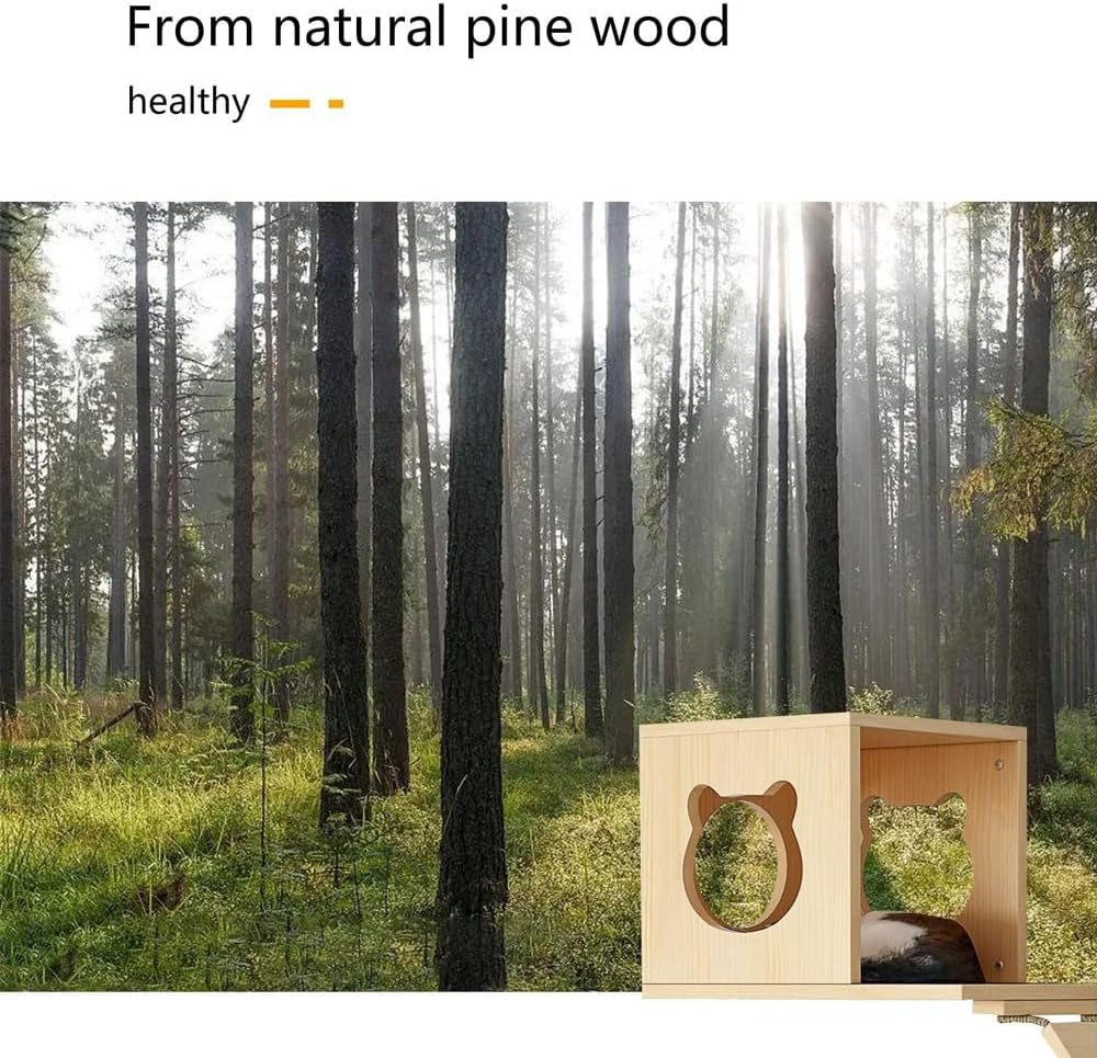 NeoStyle 9 Pcs Wall Shelf Set - Cat Furniture With 4 Shelves, 2 Houses, 2 Ladders and Scratching Post - Floating Wooden Climbing Perch - Medaid International