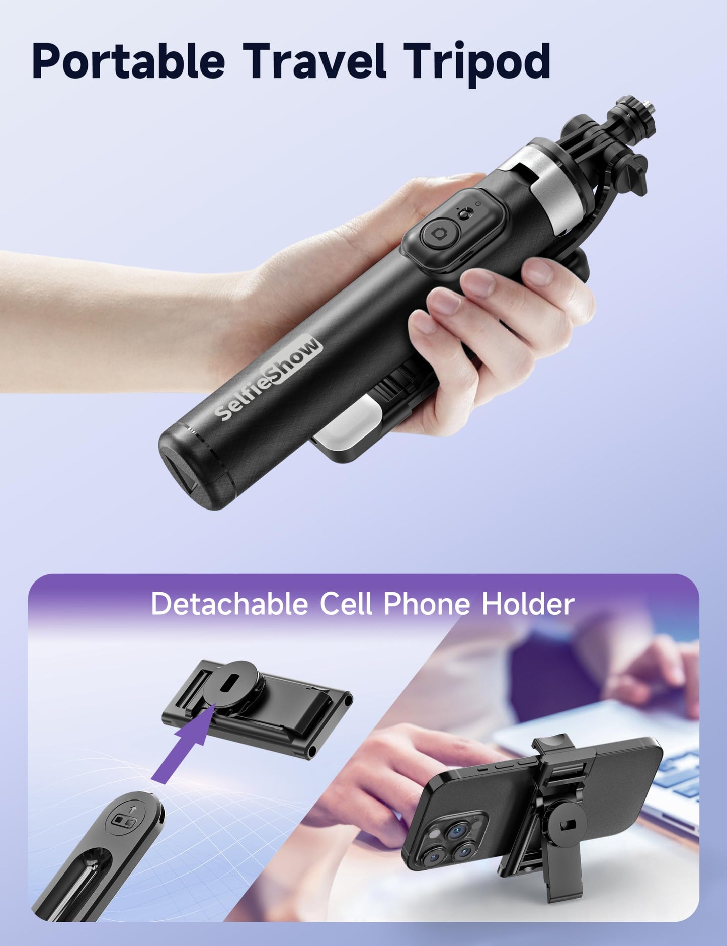 53'' Selfie Stick Tripod with Light, Extendable Selfie Stick with Remote, Portable Cell Phone Tripod Stand with All in 1 Phone Clip, Lightweight Camera Tripod Compatible with iPhone 15 14 13, Android - Medaid International