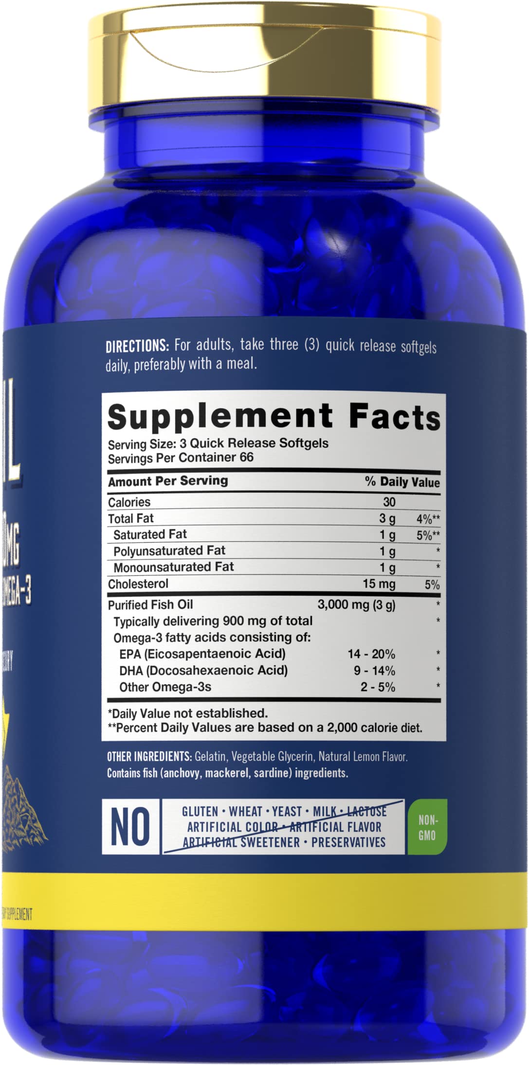 Carlyle Fish Oil 3000mg | 900mg Omega 3 | 200 Softgels | Lemon Flavor | Non-GMO and Gluten Free Supplement - Medaid International