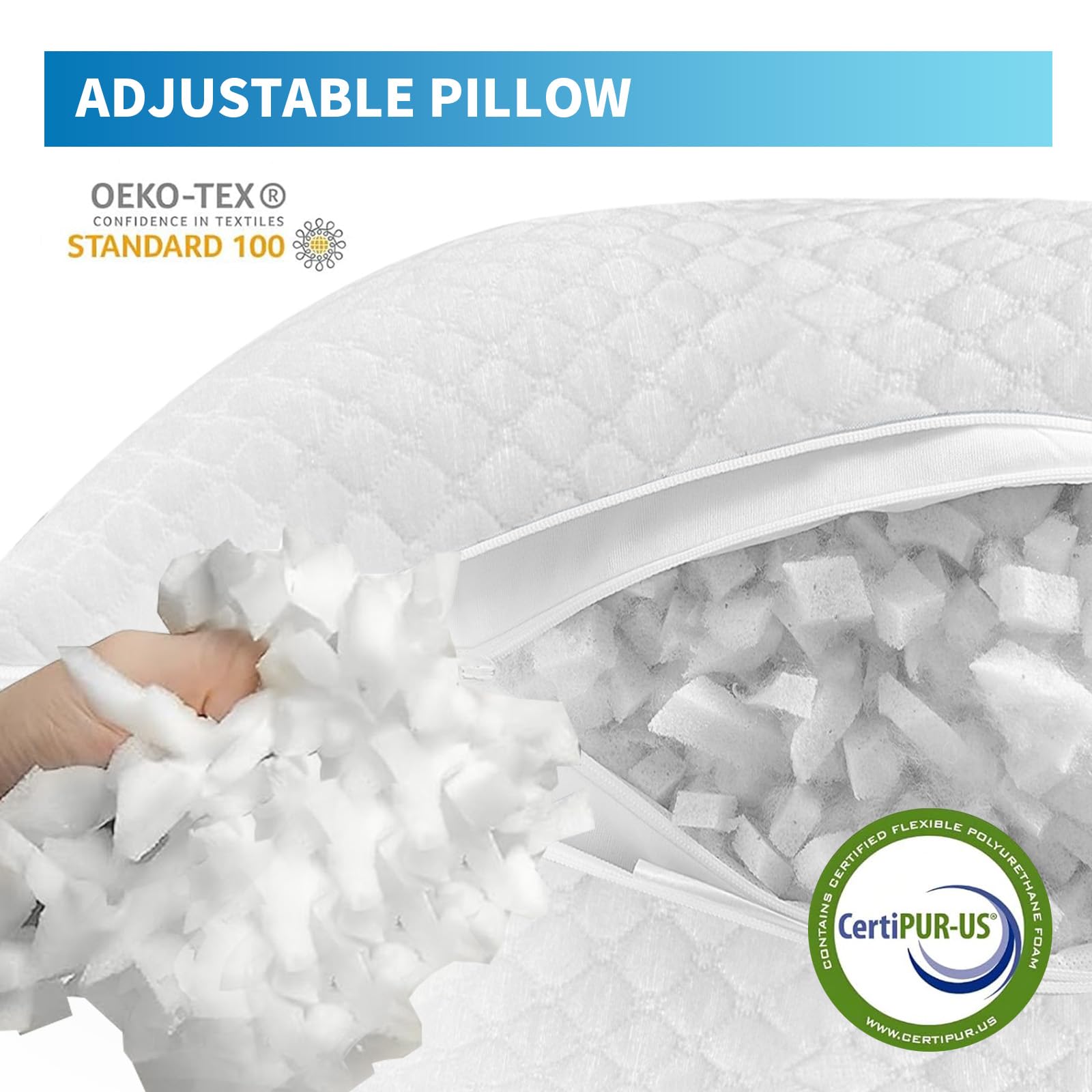 OAISZ Shredded Memory Foam Pillows, Cooling Bed Pillows Queen Size Set of 2 for Sleeping, Adjustable Firm Pillows for Side Back and Stomach Sleepers, Washable Removable Cover - Medaid International