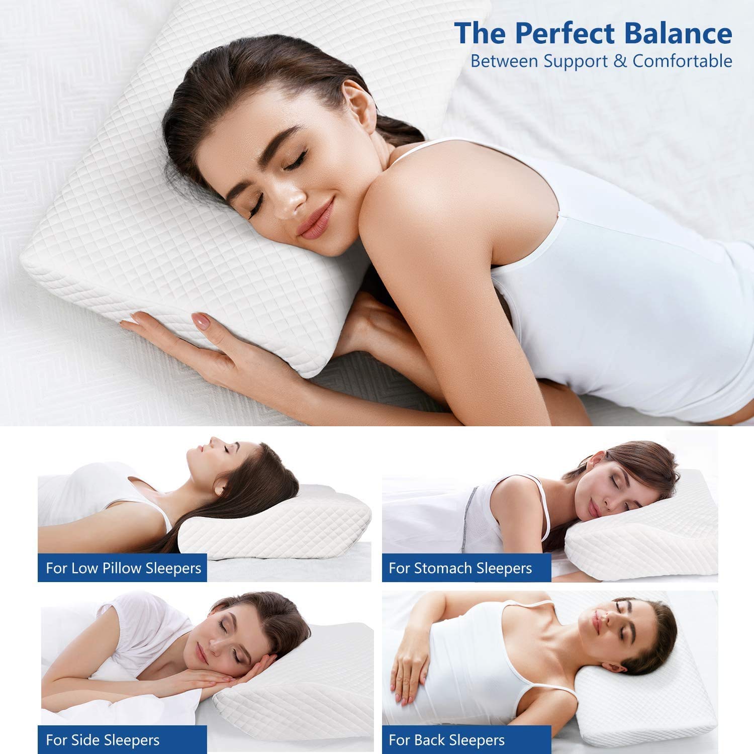 ZAMAT Memory Foam Pillow for Neck Pain Relief, Adjustable Orthopedic Ergonomic Cervical Pillow for Sleeping with Washable Cover, Bed Pillows for Side, Back, Stomach Sleepers - Medaid International