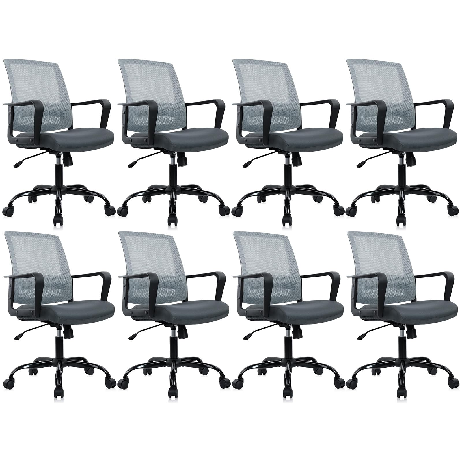 CLATINA Ergonomic Office Desk Chair - Mesh Office Chair with Adjustable Lumbar Support, Rolling Comfortable Computer Task Chairs with Arms for Home Conference-Gray, 8 Pack - Medaid International