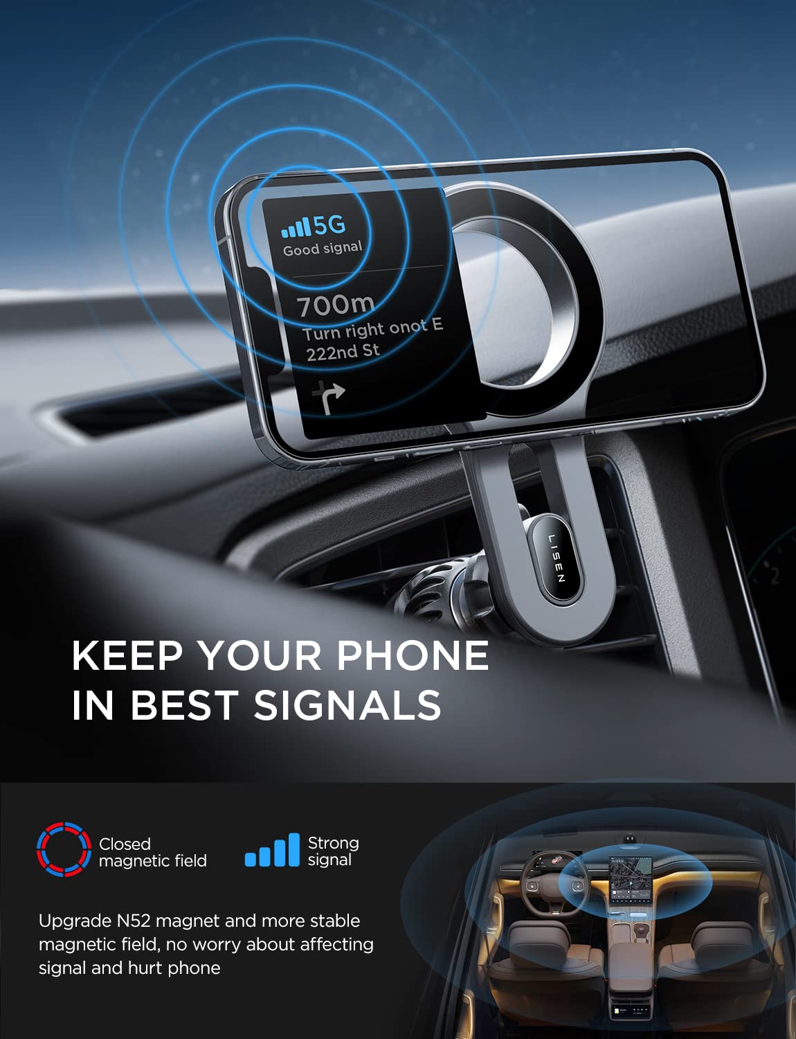 LISEN for iPhone 17 Pro Max Car Mount MagSafe Car Mount, Air Vent Phone Holder Car [Strong Magnetic] Hands Free Cell Phone Holder Strong Clip Car Accessories fit iPhone 16 15 14 13 Pro Plus Max - Medaid International