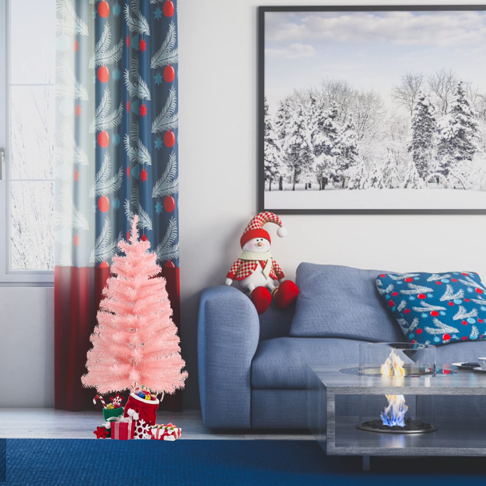 CCINEE 3Ft Artificial Christmas Tree, Pink Tabletop Hinged Christmas Tree with Metal Stand 130 Branch Tips Mini Tree for Xmas Party Supplies Home Indoor Decoration - Medaid International