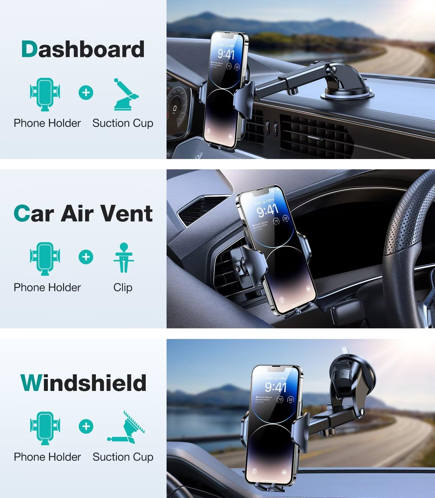 VICSEED [No.1 Powerful Suction] [Rally Racing-Grade Stability] Phone Holders for Your Car 2025 Upgraded Car Phone Holder Mount Truck Stand for Dashboard Windshield Vent for iPhone Samsung All Phones - Medaid International