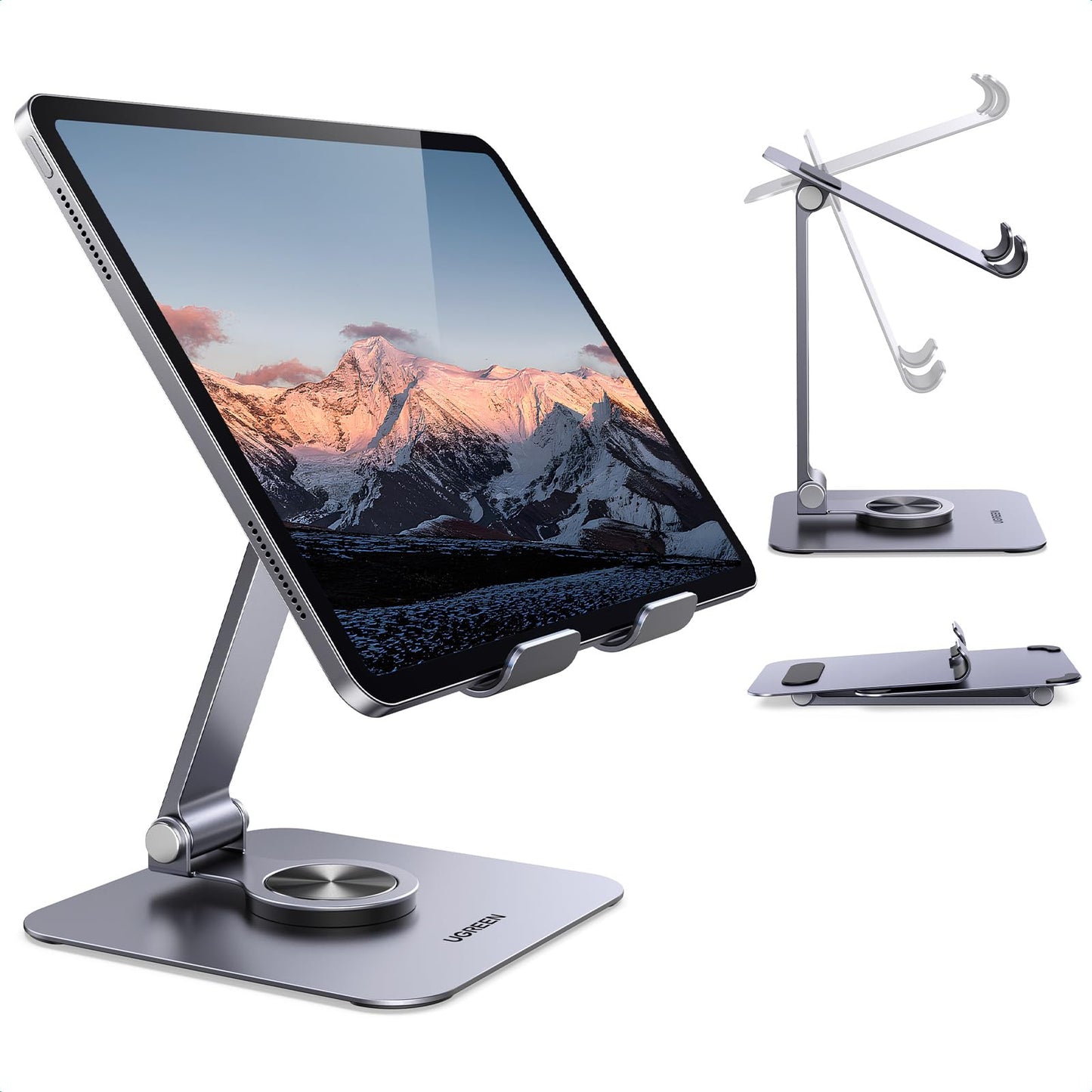 UGREEN Tablet Stand Holder for Desk 360° Rotating Base Aluminum Tablet Holder Adjustable Multi-Angle Home Office Accessories Compatible with iPad Pro Air Mini 13 12.9 11 Inch - Medaid International