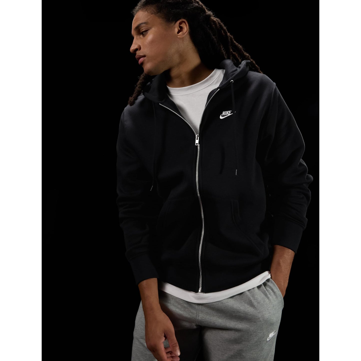 Nike Men's Club Full-Zip Fleece Hoodie, Black/Black/White, Medium - Medaid International