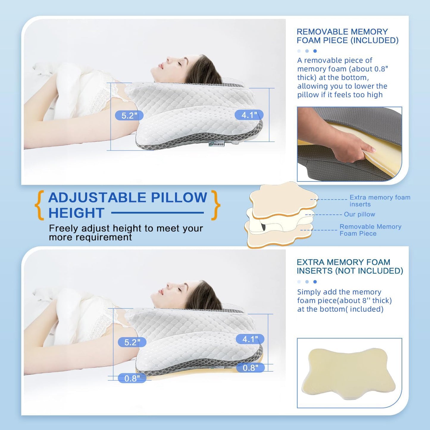 Pain Relief Cervical Pillow for Neck Support,Adjustable Ergonomic Pillow Cozy Sleeping,Odorless Orthopedic Memory Foam Pillows,Contour Bed Pillow for Side Back Stomach Sleeper - Medaid International