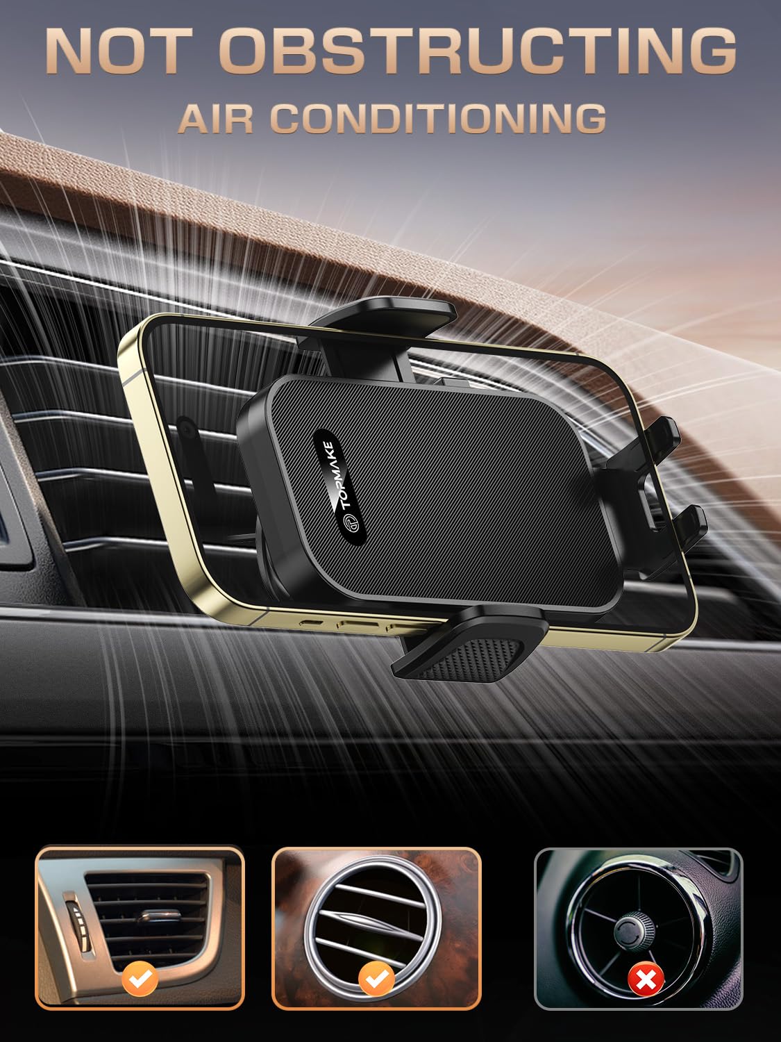 Topmake Car Phone Holder Mount,【2025 Upgrade】 3-in-1 Cell Phone Holder for Car, Dashboard Windshield, Suction Cup Hands-Free Car Phone Stand, Automobile Cradles Universal,Black - Medaid International