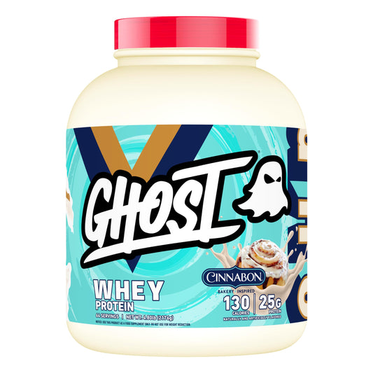 GHOST Whey Protein Powder, Cinnabon - 5LB, 25G of Protein - Cinnamon Roll Flavored Isolate, Concentrate & Hydrolyzed Whey Protein Blend - Post Workout Shakes - Soy & Gluten Free - Medaid International