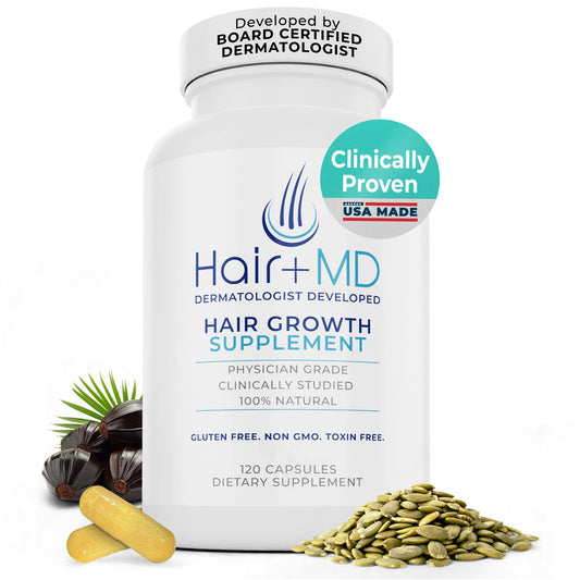 Hair Plus MD Hair Growth Supplement, 120 Capsules – Supports Hair Growth & Density – Dermatologist-Developed with Collagen & Vitamins – Gluten-Free, Toxin-Free, Non-GMO – 1 Month Supply - Medaid International