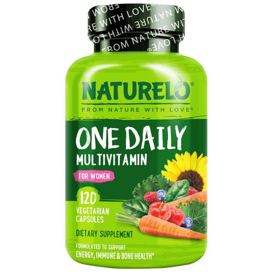 NATURELO One Daily Multivitamin for Women - Energy Support - Whole Food Supplement to Nourish Hair, Skin, Nails - Non-GMO - No Soy - Gluten Free - 120 Capsules - 4 Month Supply - Medaid International