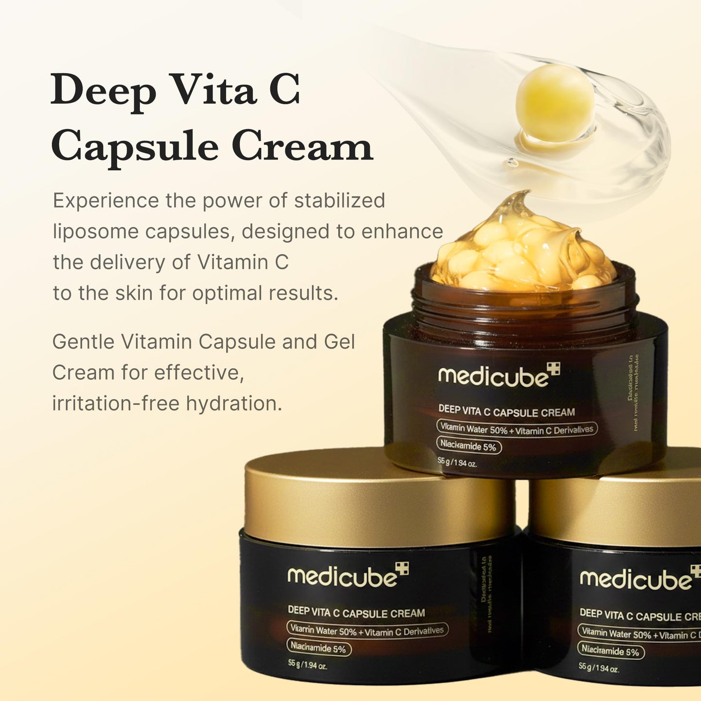 medicube Deep Vitamin C Golden Capsule Face Moisturizer - Liposome Capsules For Wrinkles, Skin Radiance - Transparent Gel for Glow Hydration - Korean Skin Care 1.94 oz - Medaid International