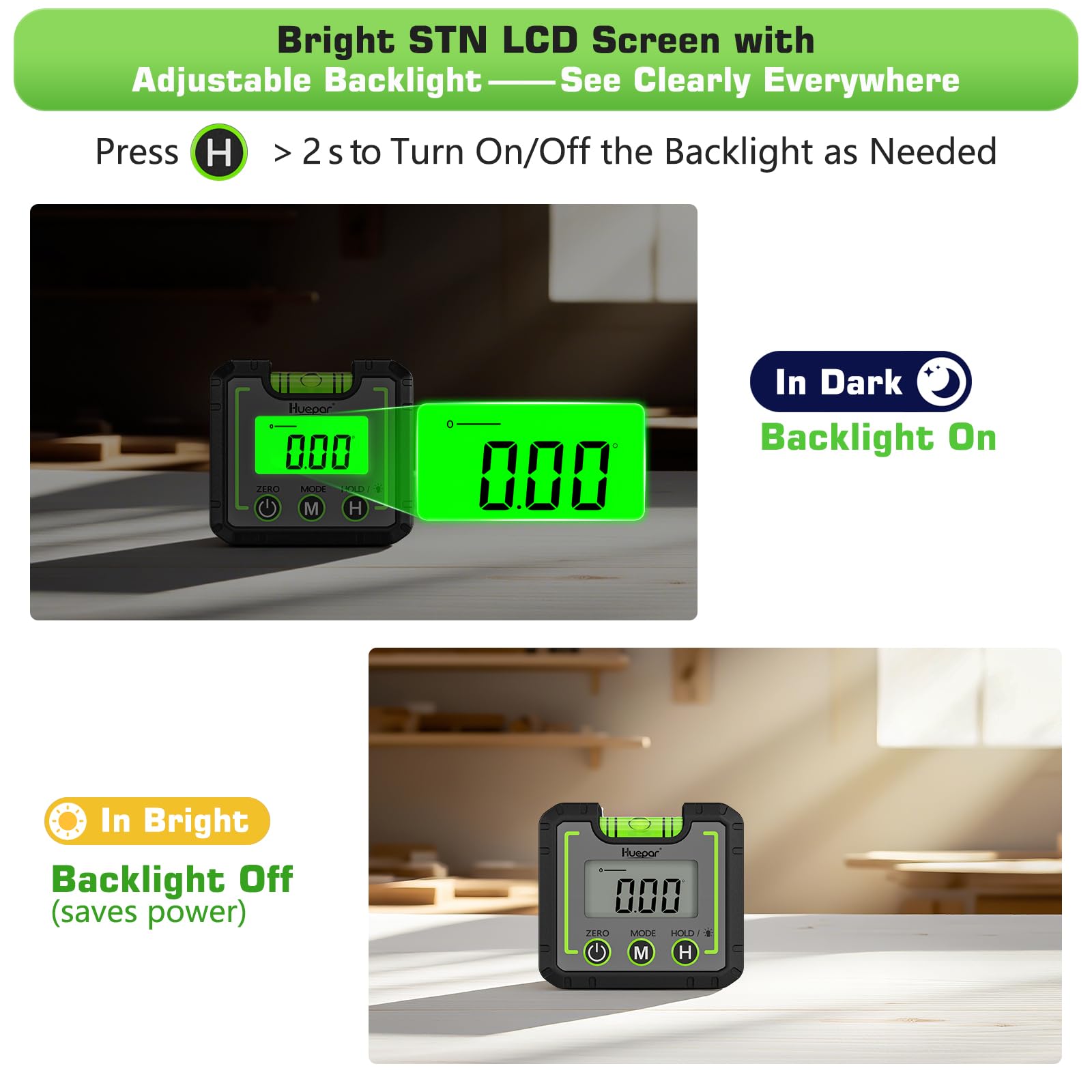 Huepar Digital Level Angle Gauge Mini Angle Finder Level Box with V-Groove Magnetic Base&Backlit LCD Bevel Gauge Inclinometer for Carpentry,Building, Automobile, Masonry - 0~360° Fast Measurement AG01 - Medaid International