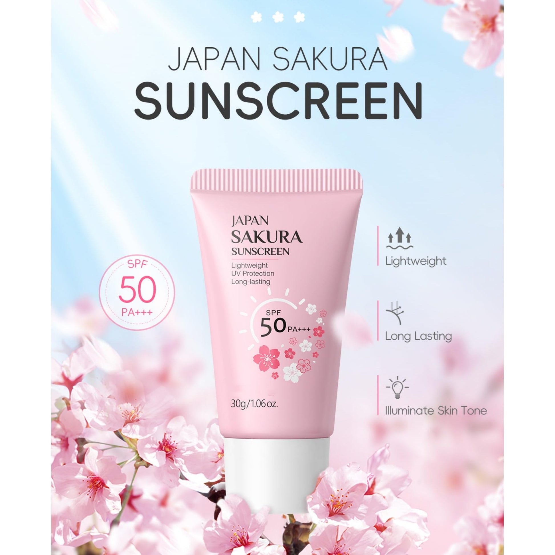 Hydrating Sunscreen SPF 50 – 2Packs Lightweight Hydrating JAPANESE SAKURA Face & Body Sunscreen, Moisturizing Isolation Cream Non-Greasy, Fast-Absorbing, No White Cast - Medaid International