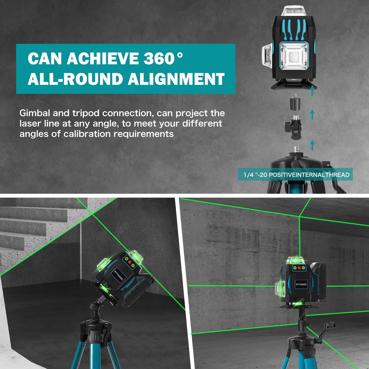 4x360° 16 Lines Laser Level with Remote&APP Control, Rechargeable Green Laser Cross Line Lazer with Tripod, Magnetic Bracket，4D Level Laser Tool for Construction, Picture Hanging, Home Renovation - Medaid International