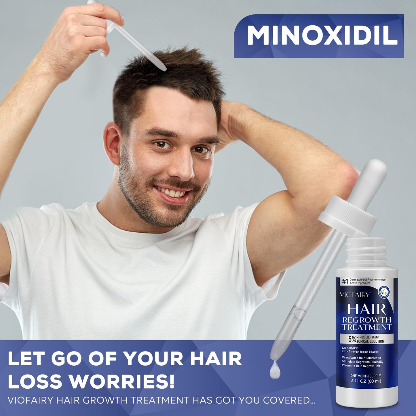 5% Minoxidil for Men and Women, Hair Regrowth Treatment for Thinning Hair and Hair Loss, Topical Solution - 1 Months Supply - Dermatologist recommended (Pack of 1) - Medaid International