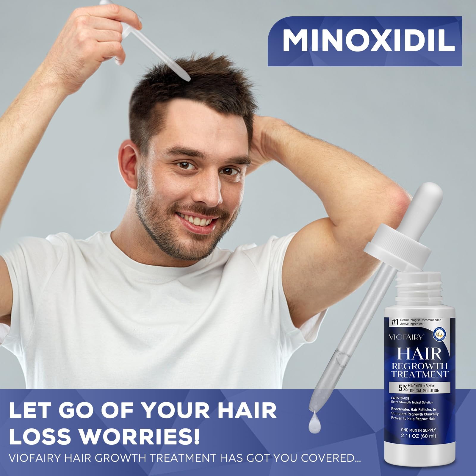5% Minoxidil for Men and Women, Hair Regrowth Treatment for Thinning Hair and Hair Loss, Topical Solution - 1 Months Supply - Dermatologist recommended (Pack of 1) - Medaid International