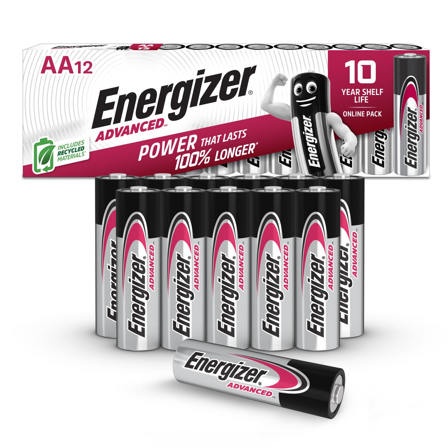 Energizer Advanced AA Batteries 1.5V Alkaline, 12 Pack, Long-Lasting Premium Double A Batteries - Medaid International