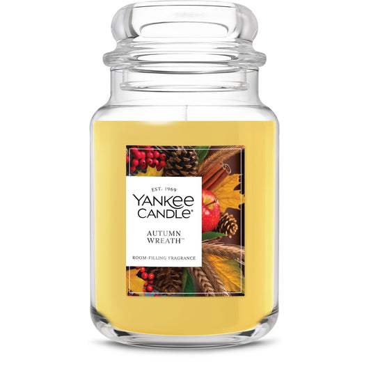 Yankee Candle Autumn Wreath, Fall Scented Candle, 22oz Large Jar with up to 150 Hour Burn Time - Medaid International