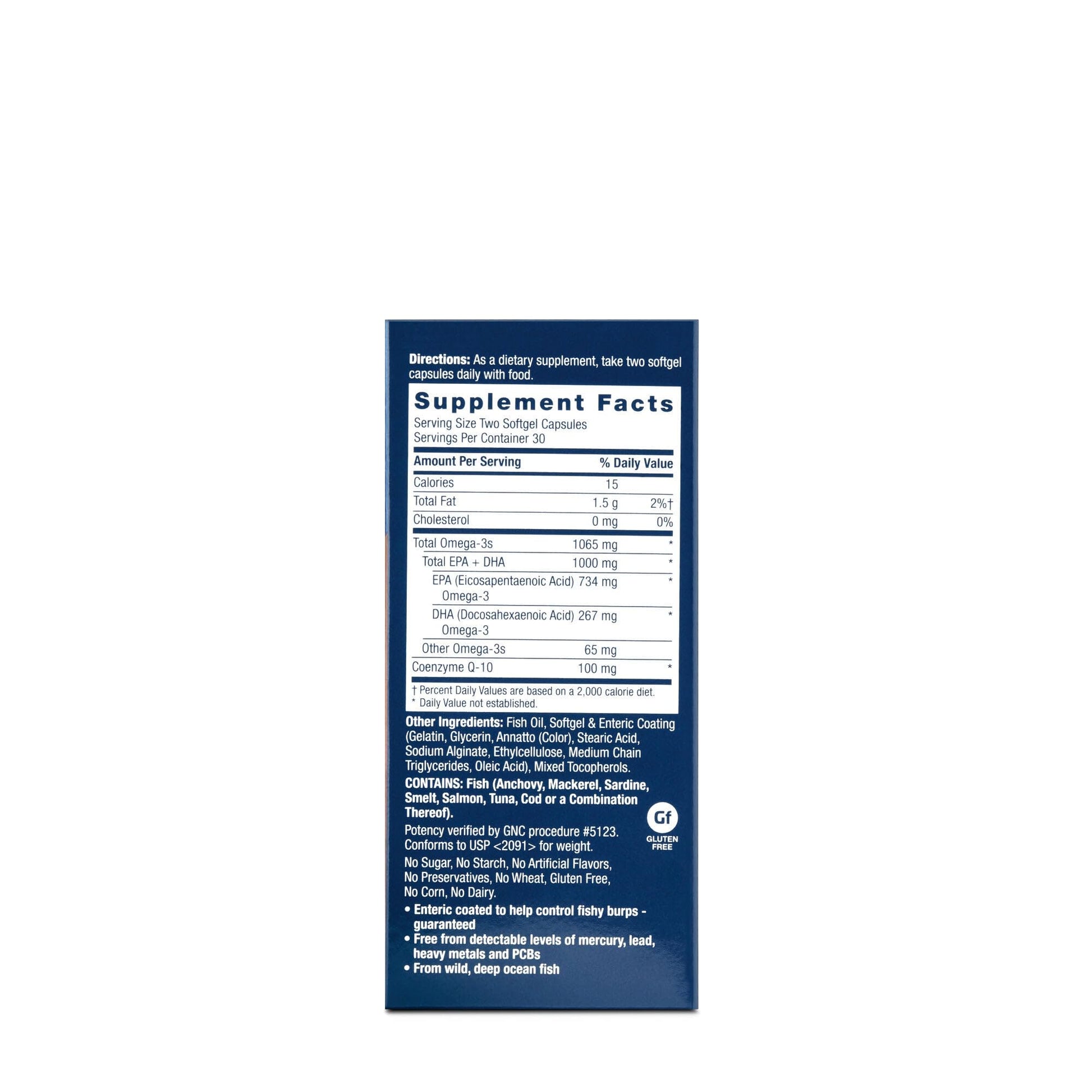 GNC Triple Strength Fish Oil Plus CoQ10 Omega 3 Supplement, 1000mg EPA and DHA, 100mg CoQ10, Heart and Circulatory Health, Plus Skin, Joint, Brain, and Eye, Coated to Control Fishy Burps, 30 Servings - Medaid International