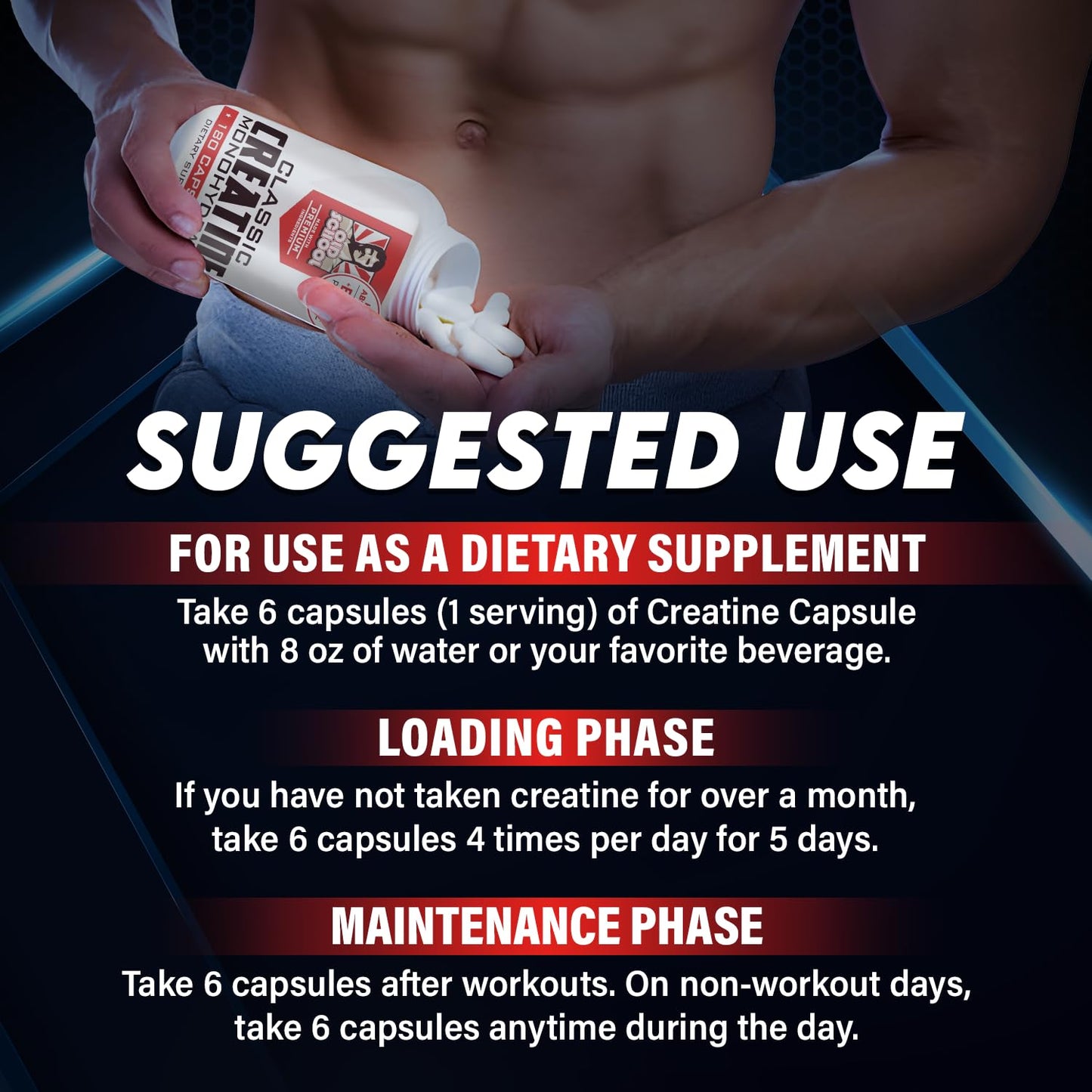 Old School Labs 5000mg Creatine Monohydrate Capsules With BioFit™ (Max Strength) Supports Muscle Growth & Recovery, Performance, Cognitive Health - Creatine Pills for Men & Women, Made in USA 180 Caps - Medaid International