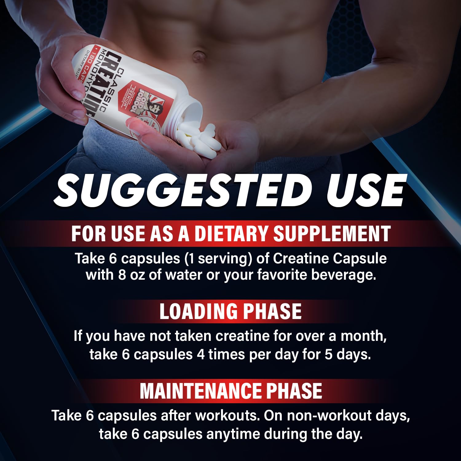 Old School Labs 5000mg Creatine Monohydrate Capsules With BioFit™ (Max Strength) Supports Muscle Growth & Recovery, Performance, Cognitive Health - Creatine Pills for Men & Women, Made in USA 180 Caps - Medaid International