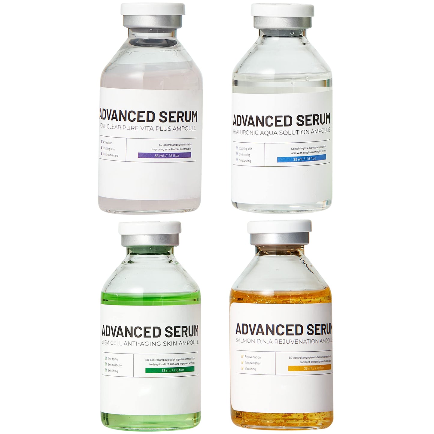 BRÜUN Advance Microneedling Korean Serum - 4 Different Booster Ampule Kit for Face and Body Including (AC + SC + SD + HY Control Serums) – Use with or without Dr Pen - Medaid International