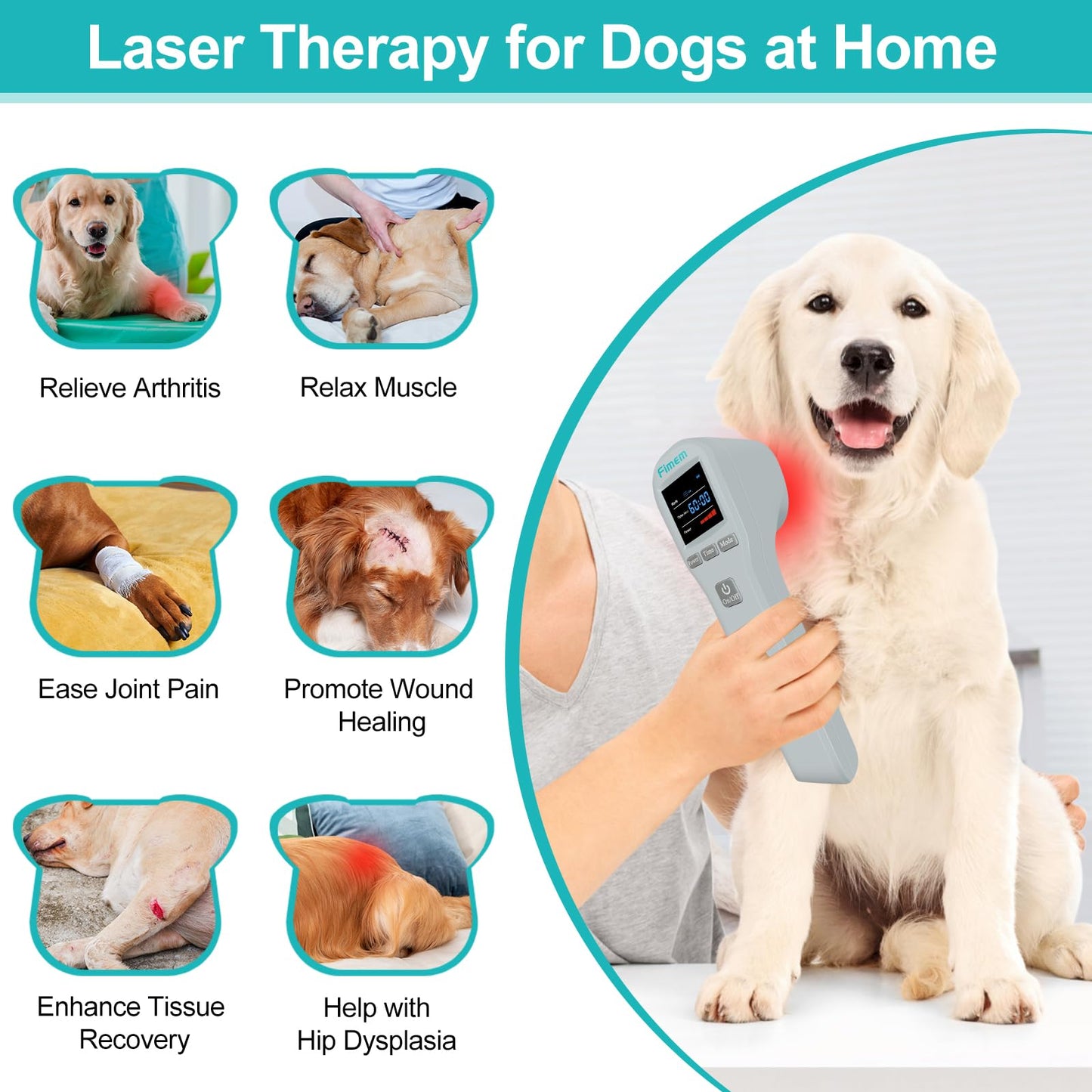 Fimem Cold Laser Therapy Device for Dogs, Infrared Light Therapy for Pain, 2x940nm+2x850nm+16x650nm, Handheld Red Light Therapy Device for Cats Horse, Low Level Light Therapy for Pets HIPS Joint Pain - Medaid International