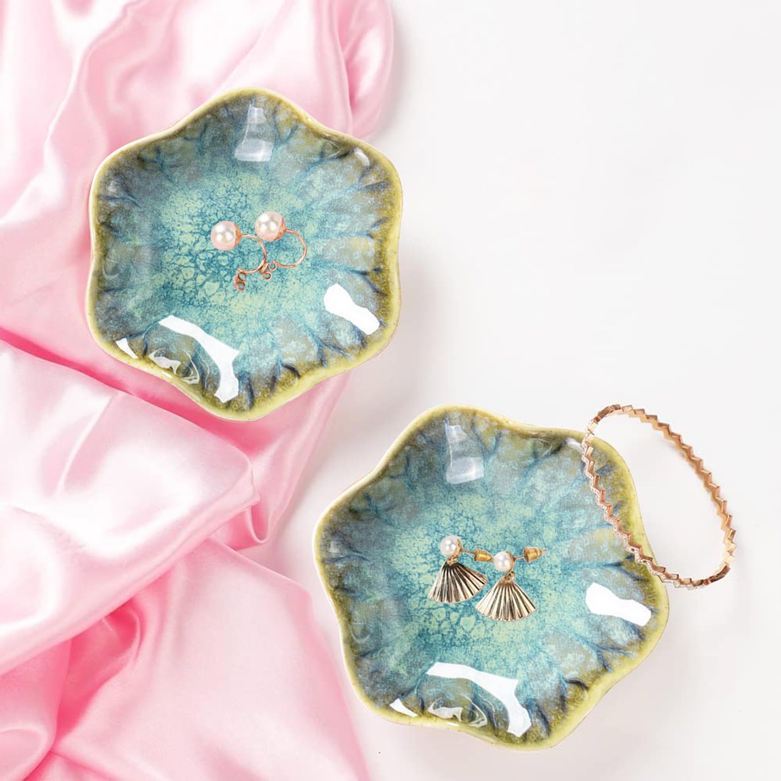 Ceramic Jewelry Dish,Leaf Jewelry Tray Key Tray,Jewelry Holder,Small Ring Dish Holder Jewelry Plate Trinket Dish Catchall Tray Nightstand Decor For Entryway Table Green Room Decor（Crystal Green） - Medaid International