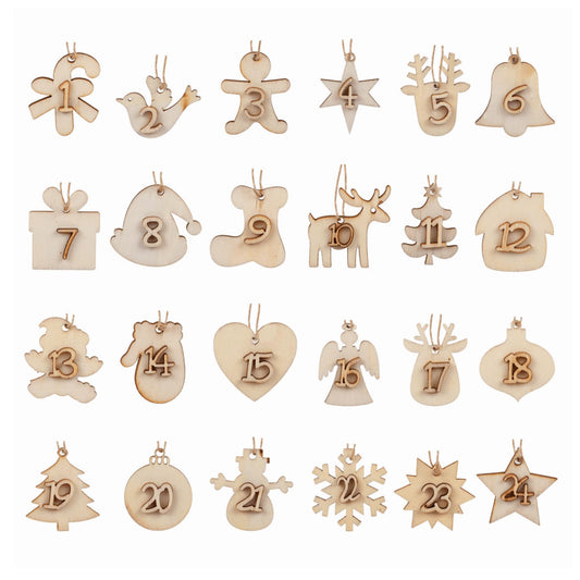 Naler 24Pcs Advent Calendar Number Tags, 24 Days Christmas Wooden Hanging Numbers Gift Tags Christmas Decoration Xmas Tree Hanging Ornaments Countdown Advent Calendar Number DIY Gift Tags - Medaid International