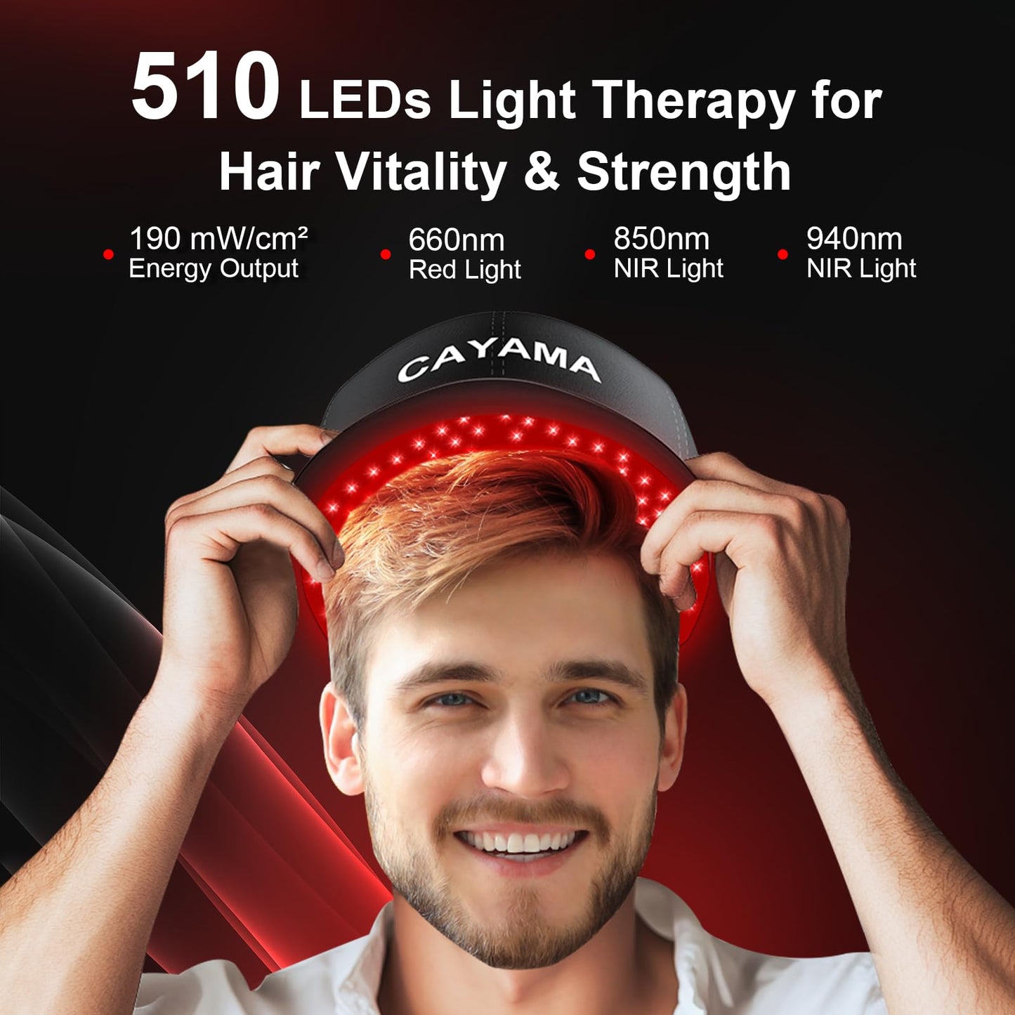 CAYAMA Red Light Therapy Cap for Hair – 510 LED Laser Hair Cap for Fuller, Healthier-Looking Hair, Rechargeable Light-Based Care Device for Men & Women - Medaid International