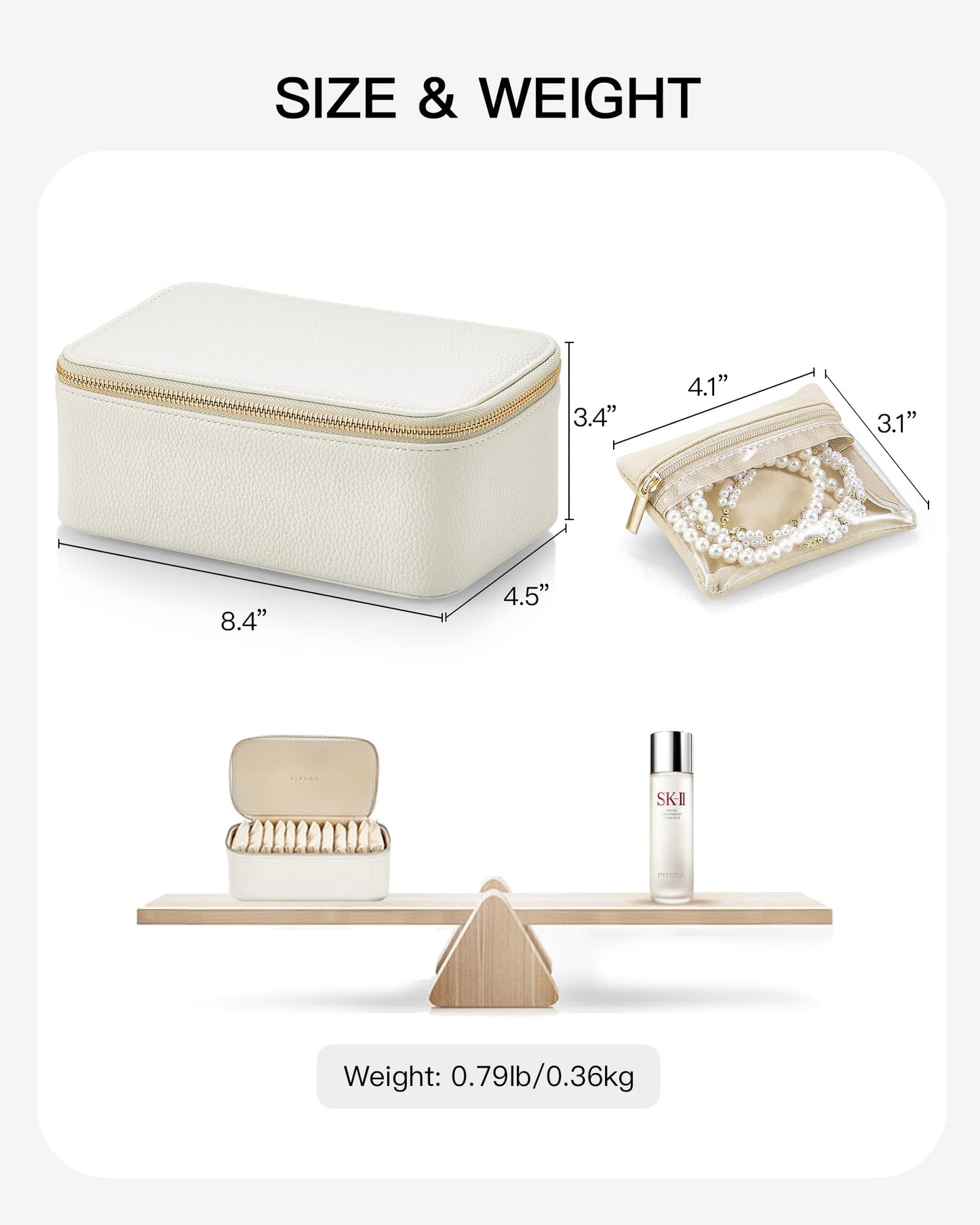 Vlando Travel Jewelry Case,Jewelry Box with 12 Velvet Jewelry Pouch Jewelry Travel Organizer for Women Girl Jewelry Case Necklace Rings Earrings Bags Wedding Gifts (White) - Medaid International