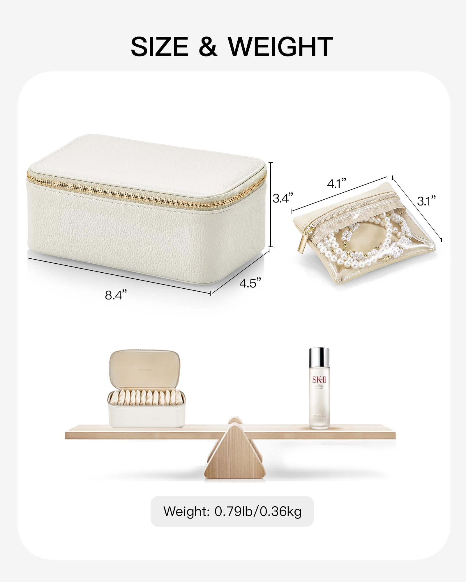 Vlando Travel Jewelry Case,Jewelry Box with 12 Velvet Jewelry Pouch Jewelry Travel Organizer for Women Girl Jewelry Case Necklace Rings Earrings Bags Wedding Gifts (White) - Medaid International