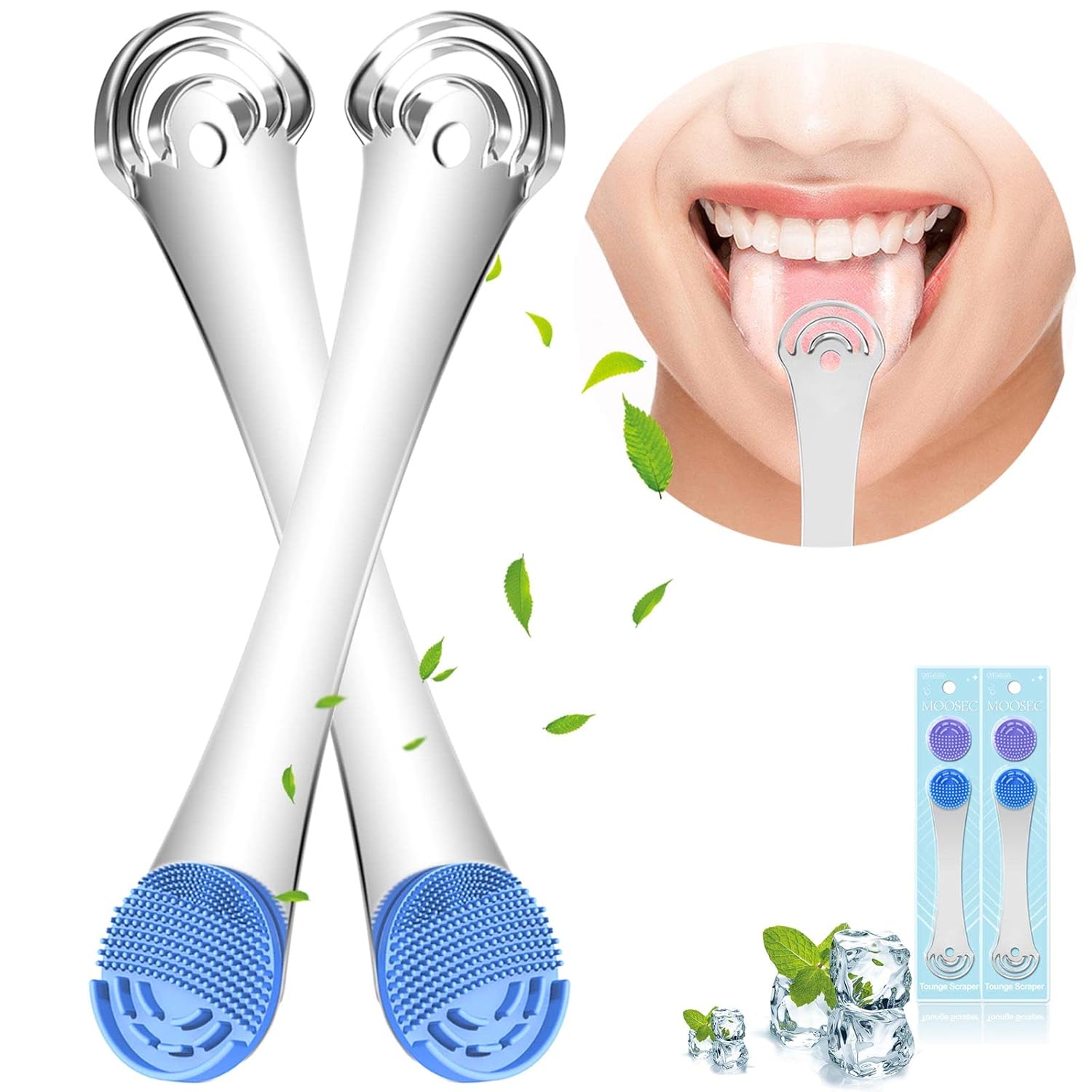 2PCS Tongue Scrapers, Reduce Bad Breath Tongue Cleaner, BPA Free, Get Rid of White Tongue, Dentist Rcommends Tongue Brushes - Medaid