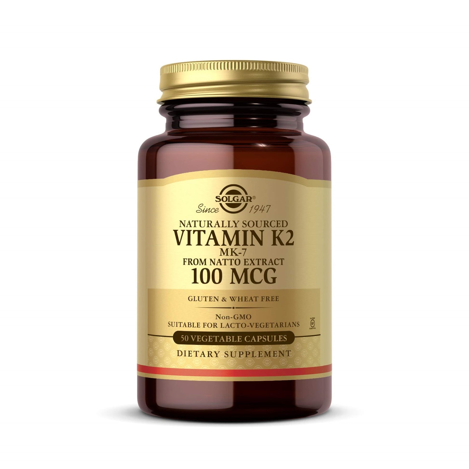 Solgar Naturally Sourced Vitamin K2 (MK-7) 100 mcg - 50 Vegetable Capsules - Supports Bone Health - Whole Food Source from Natto Extract - Non-GMO, Gluten Free - 50 Total Servings - Medaid International