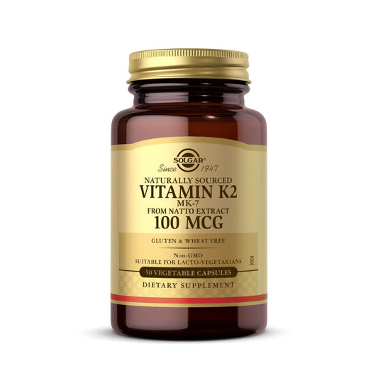 Solgar Naturally Sourced Vitamin K2 (MK-7) 100 mcg - 50 Vegetable Capsules - Supports Bone Health - Whole Food Source from Natto Extract - Non-GMO, Gluten Free - 50 Total Servings - Medaid International