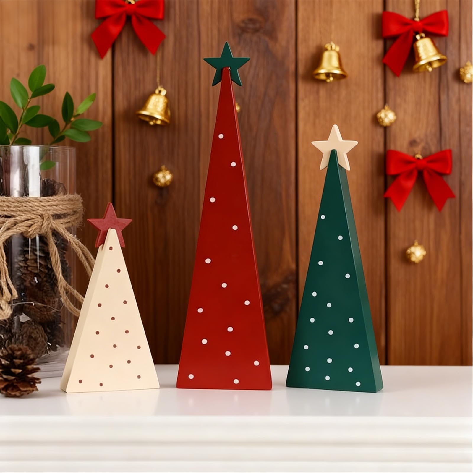 Christmas Decorations, 3 Piece Christmas Tree Set - Rustic Tiered Tray Centerpieces for Mantel, Shelf & Table, Freestanding Xmas Home Decor - Medaid International