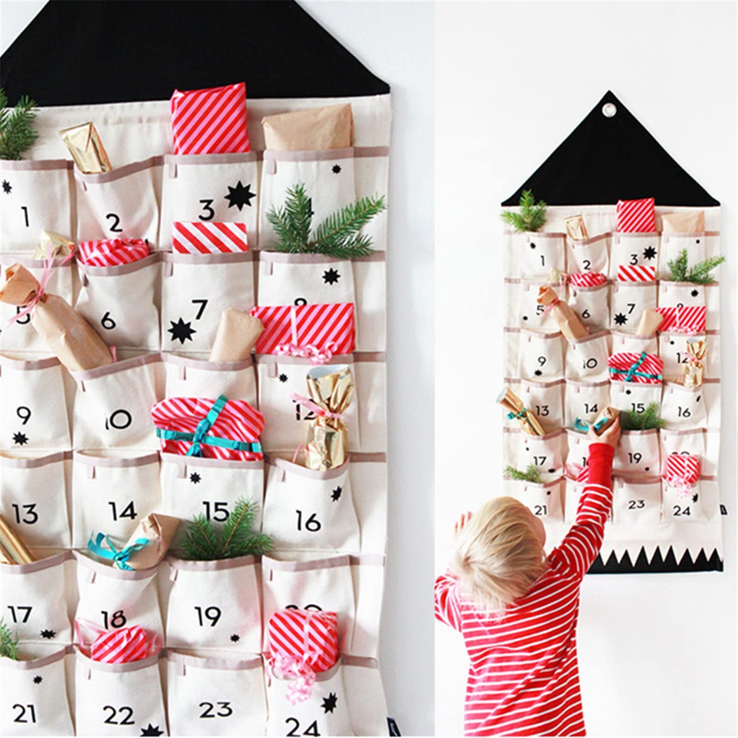Christmas 24 Day Advent Calendar with Pockets Wall Hanging Bag for Holiday Decoration - Medaid International