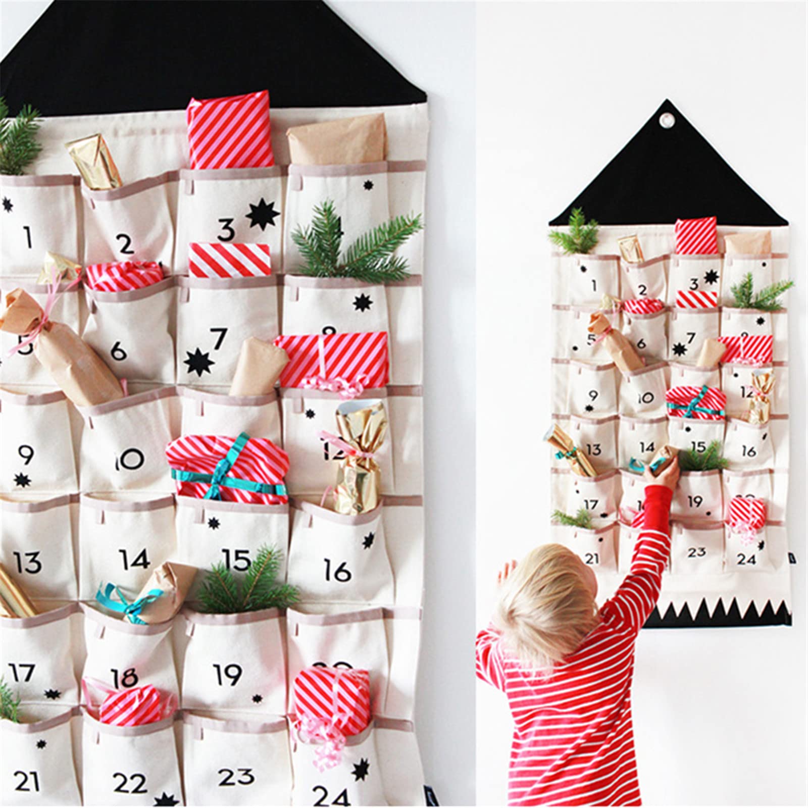 Christmas 24 Day Advent Calendar with Pockets Wall Hanging Bag for Holiday Decoration - Medaid International