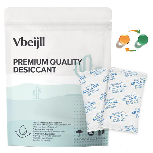 Vbeijll 5 Gram (50 Pack) Color-Indicating Silica Gel Packets, Premium Food Grade Desiccant - Rechargeable Moisture Absorbers for Food Storage, Electronics, 3D Filament & Safes - Medaid International