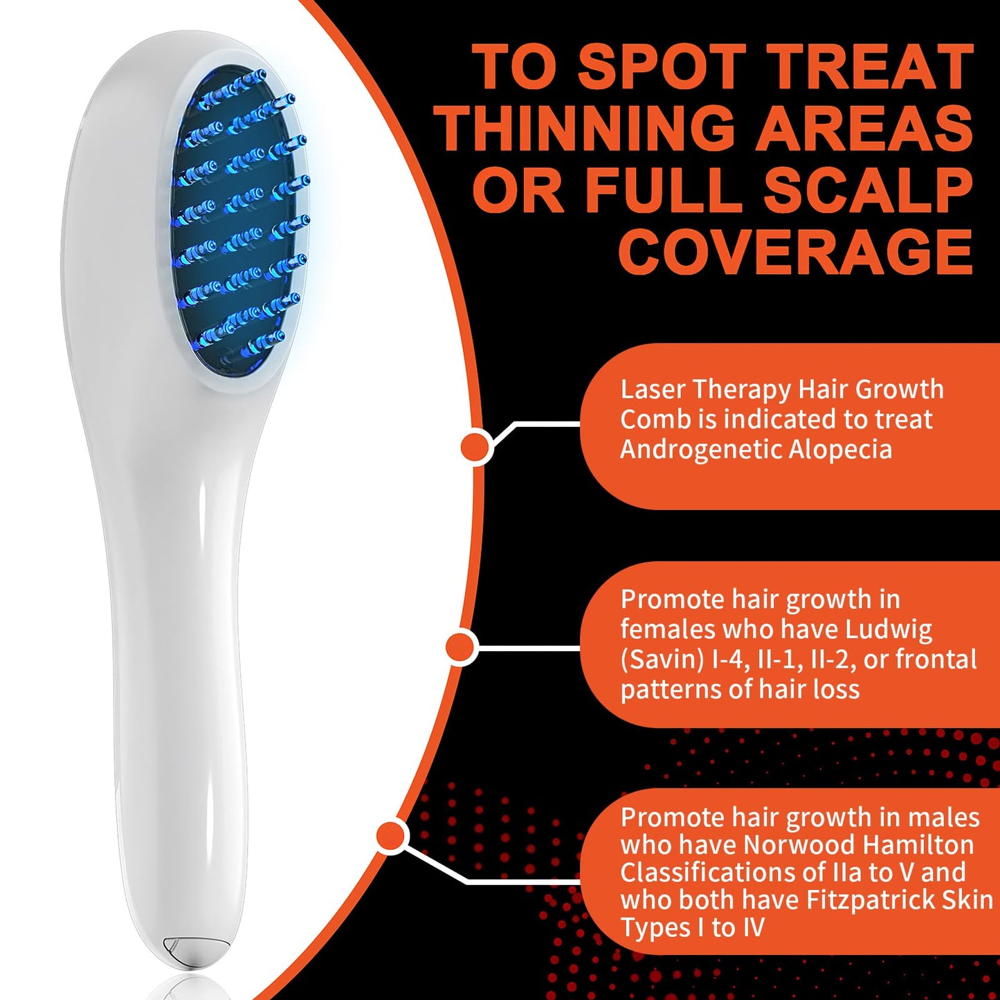 PUPCA Laser Therapy Hair Growth Comb, Hand-Held Comb-Shaped Low Level Laser Therapy To Promote Hair Growth in Women and Men - Medaid International