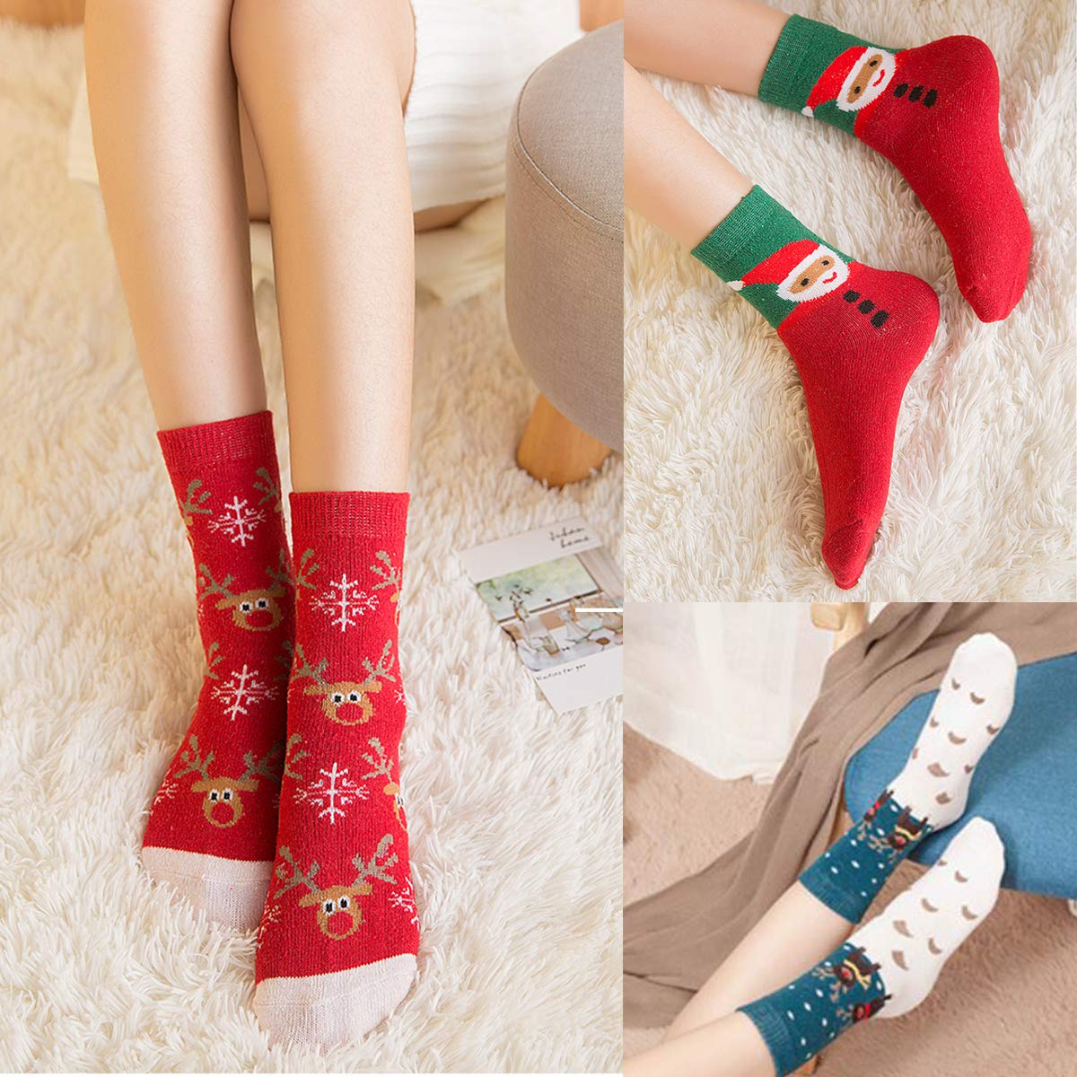 HSELL Womens Christmas Holiday Casual Socks 6 Pairs Colorful Fun Cotton Crew Socks for Novelty Gifts - Medaid International
